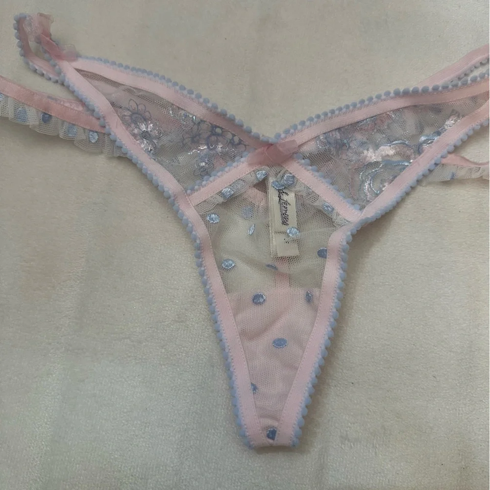 New! For Love And Lemons delicate foil floral Pink Sheer Panties 51360_8